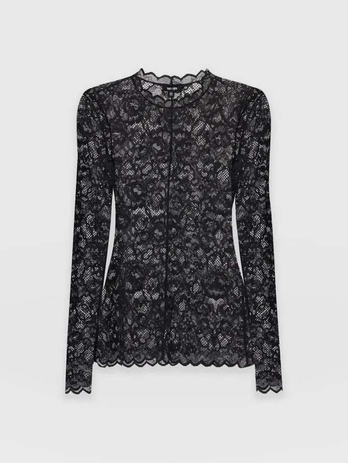 Saint And Sofia TShirts and Tanks Women Miranda Lace Tee 8211 Black Black