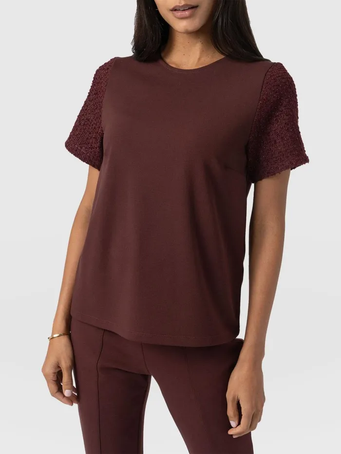 Saint And Sofia TShirts and Tanks Women Taylor Rayner Contrast Tee 8211 Maroon Maroon