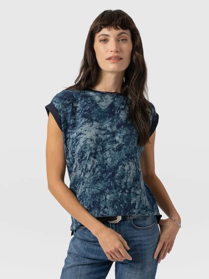 Saint And Sofia TShirts and Tanks Women Turn Up Contrast Tee 8211 Blue Marble Blue Marble Saint And Sofia TShirts and Tanks Women Turn Up Contrast Tee 8211 Blue Marble Blue Marble