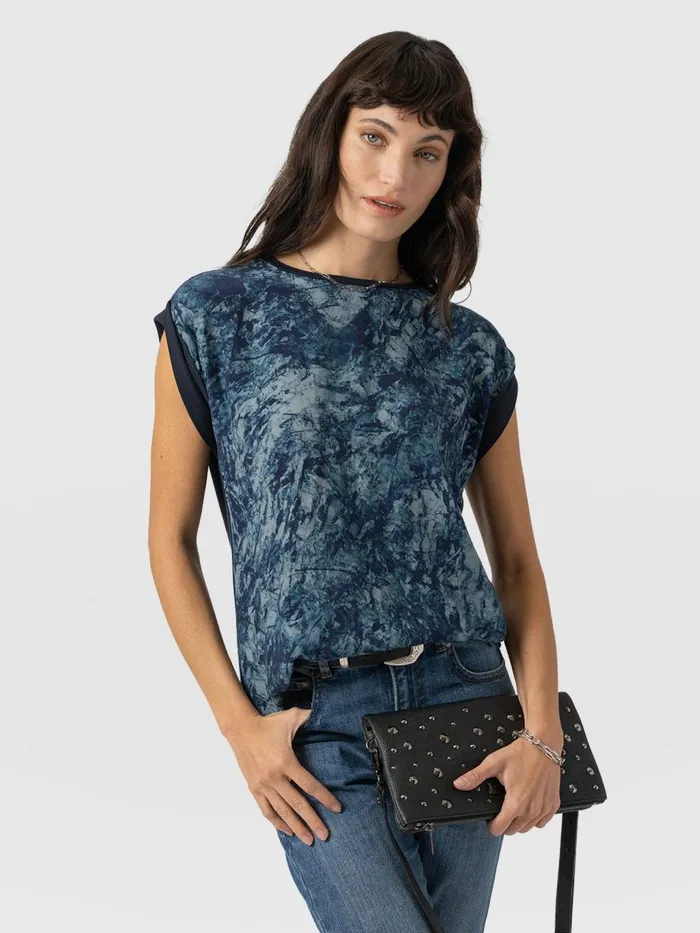Saint And Sofia TShirts and Tanks Women Turn Up Contrast Tee 8211 Blue Marble Blue Marble