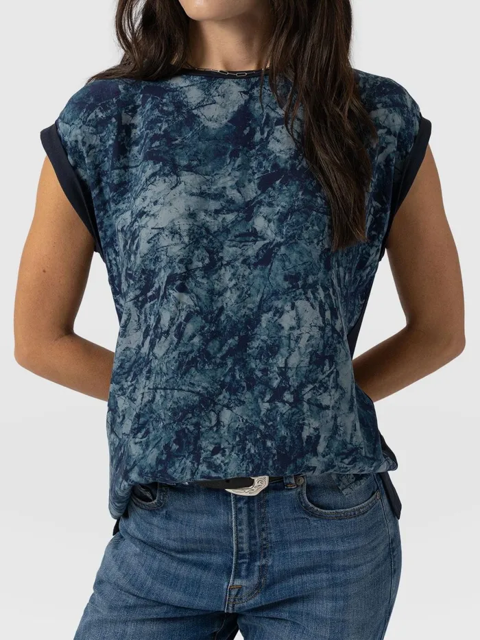 Saint And Sofia TShirts and Tanks Women Turn Up Contrast Tee 8211 Blue Marble Blue Marble