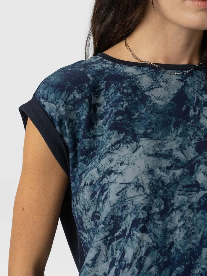 Saint And Sofia TShirts and Tanks Women Turn Up Contrast Tee 8211 Blue Marble Blue Marble