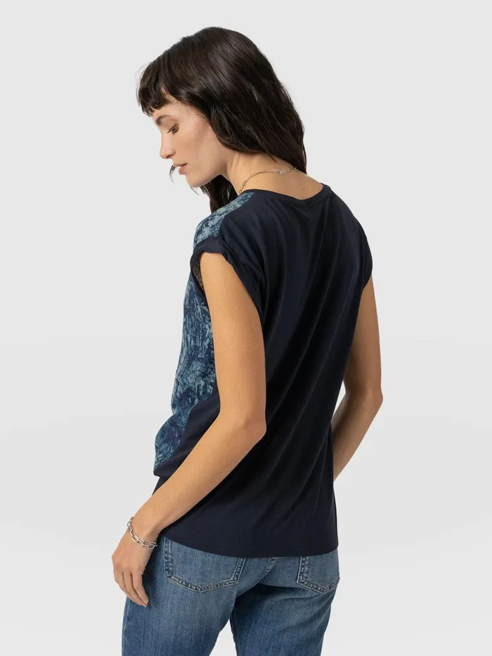 Saint And Sofia TShirts and Tanks Women Turn Up Contrast Tee 8211 Blue Marble Blue Marble