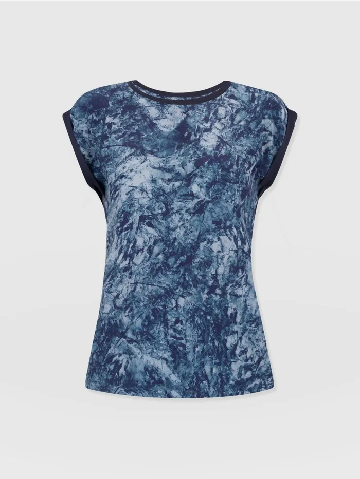 Saint And Sofia TShirts and Tanks Women Turn Up Contrast Tee 8211 Blue Marble Blue Marble