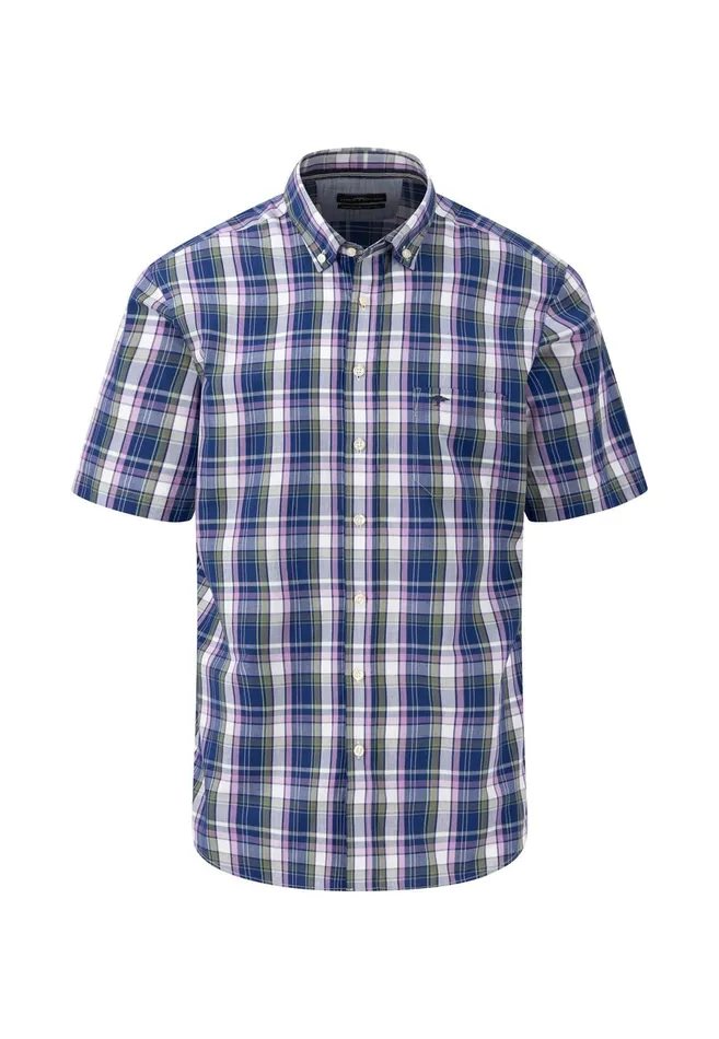 Sale Men FYNCHHATTON Checkered Short arm Cotton Shirt With Wide Stripes Navydusty Olive Sale Men FYNCHHATTON Checkered Short arm Cotton Shirt With Wide Stripes Navydusty Olive