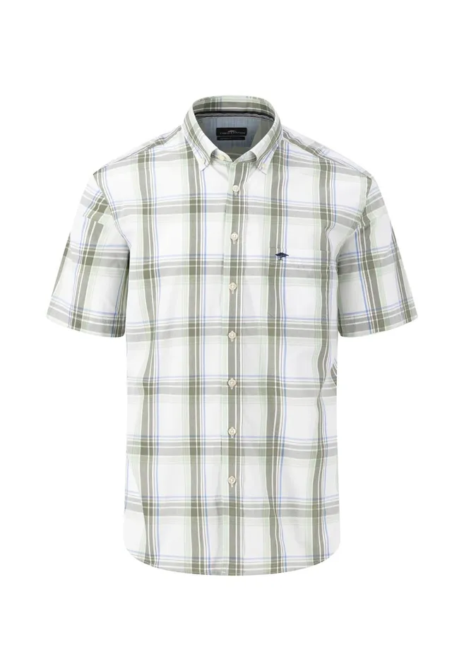 Sale Men FYNCHHATTON Checkered Short arm Cotton Shirt With Wide Stripes Navydusty Olive Sale Men FYNCHHATTON Checkered Short arm Cotton Shirt With Wide Stripes Navydusty Olive