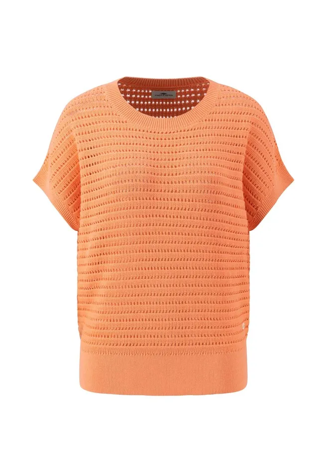 Sale Women FYNCHHATTON Knitting Shirt With Hole Pattern Bright Apricotwhite