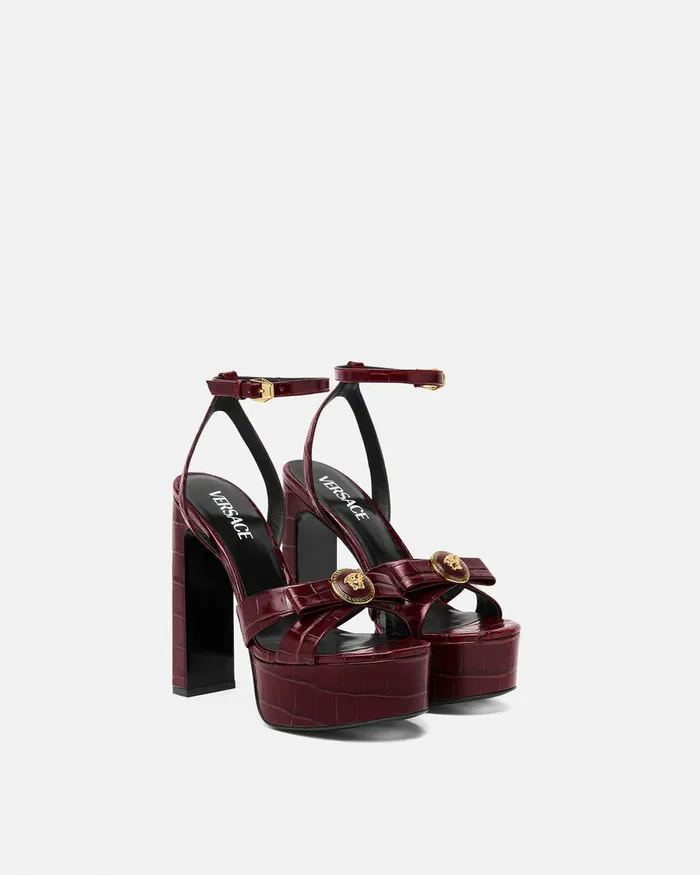 Sandals Women Versace CrocEffect Gianni Ribbon Sandals 140 Mm Burgundy