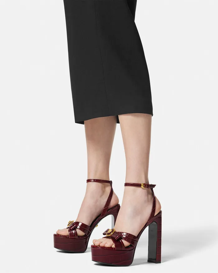 Sandals Women Versace CrocEffect Gianni Ribbon Sandals 140 Mm Burgundy