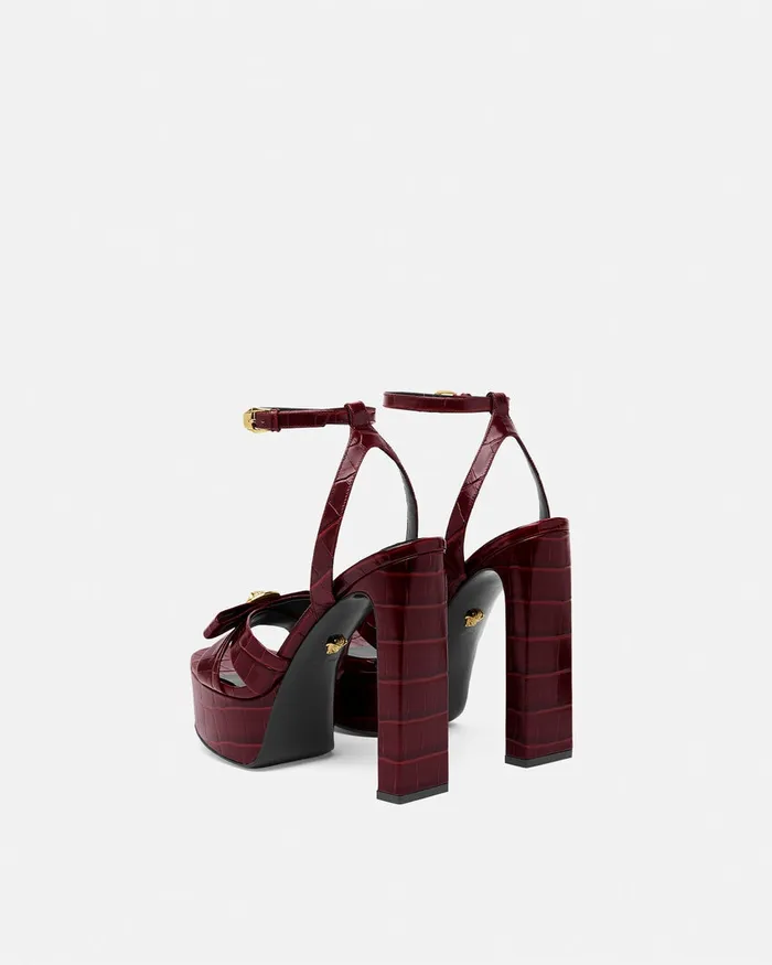 Sandals Women Versace CrocEffect Gianni Ribbon Sandals 140 Mm Burgundy