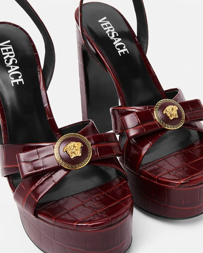 Sandals Women Versace CrocEffect Gianni Ribbon Sandals 140 Mm Burgundy