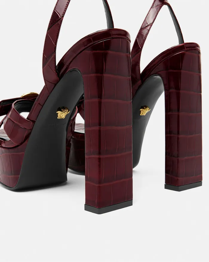 Sandals Women Versace CrocEffect Gianni Ribbon Sandals 140 Mm Burgundy