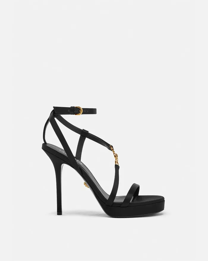 Sandals Women Versace Medusa 03995 Satin Sandals 115 Mm Blackgold