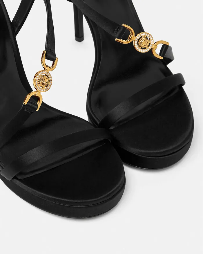 Sandals Women Versace Medusa 03995 Satin Sandals 115 Mm Blackgold