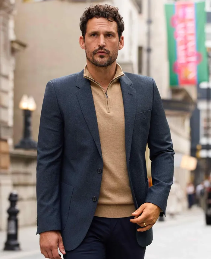 Savile Row Company Blue WoolBlend Micro Pattern Patch Pocket Jacket Men Blazers And Jackets Savile Row Company Blue WoolBlend Micro Pattern Patch Pocket Jacket Men Blazers And Jackets