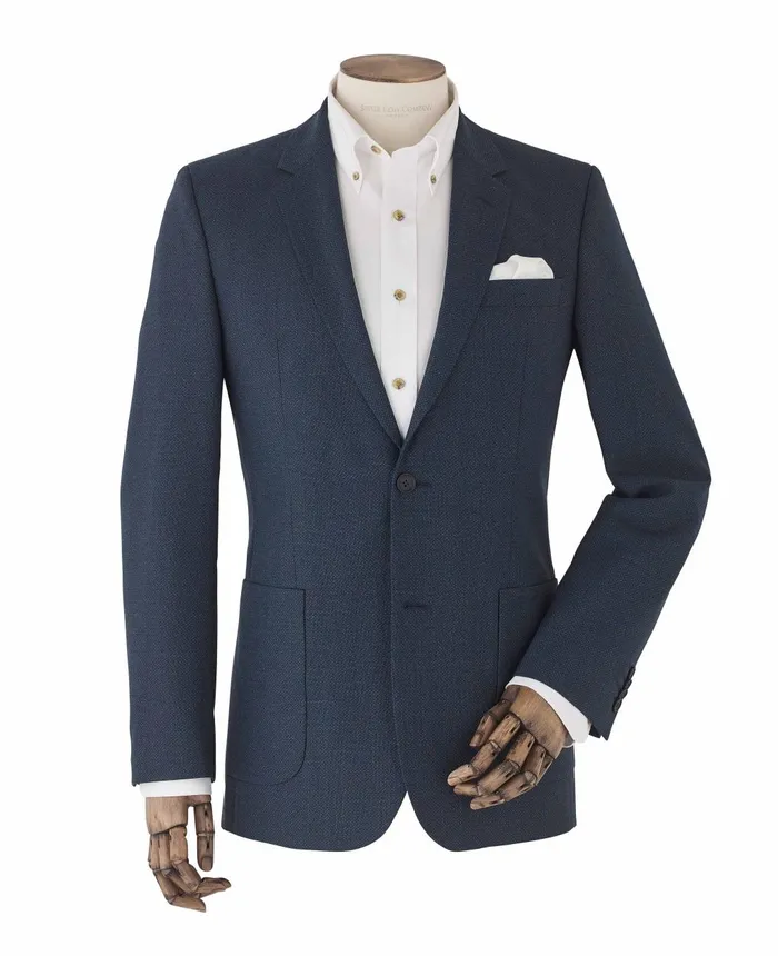 Savile Row Company Blue WoolBlend Micro Pattern Patch Pocket Jacket Men Blazers And Jackets Savile Row Company Blue WoolBlend Micro Pattern Patch Pocket Jacket Men Blazers And Jackets