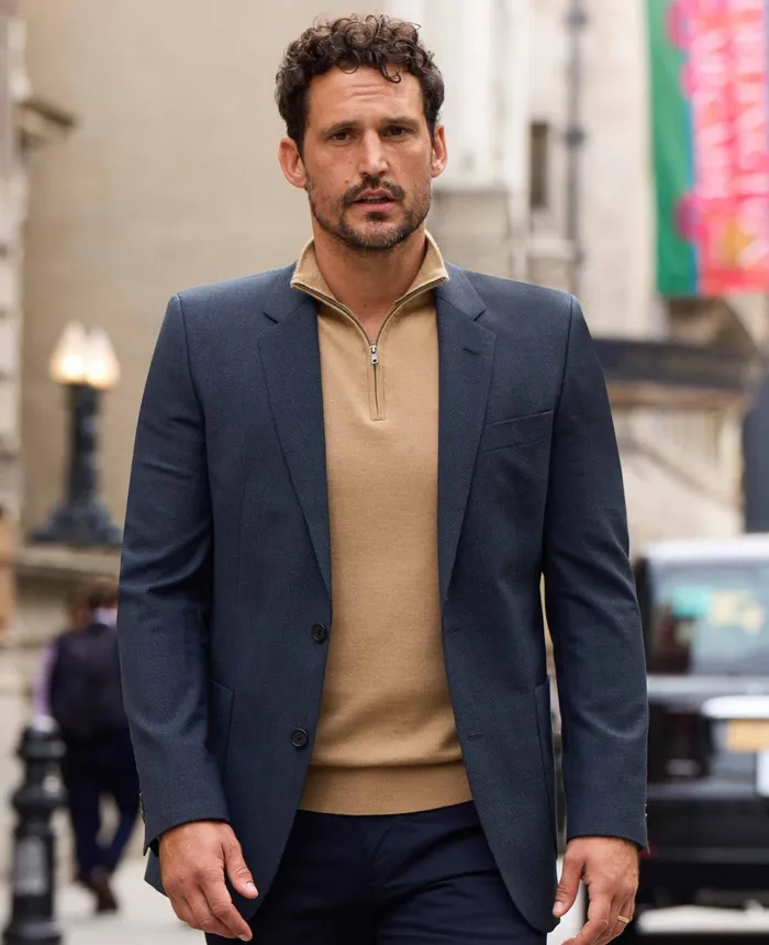 Savile Row Company Blue WoolBlend Micro Pattern Patch Pocket Jacket Men Blazers And Jackets Savile Row Company Blue WoolBlend Micro Pattern Patch Pocket Jacket Men Blazers And Jackets