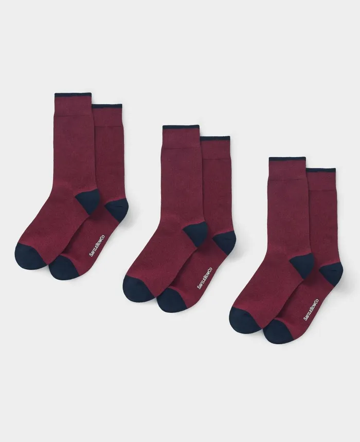 Savile Row Company Burgundy Cotton Mix Three Pack Socks Burgundy W Navy Men Socks