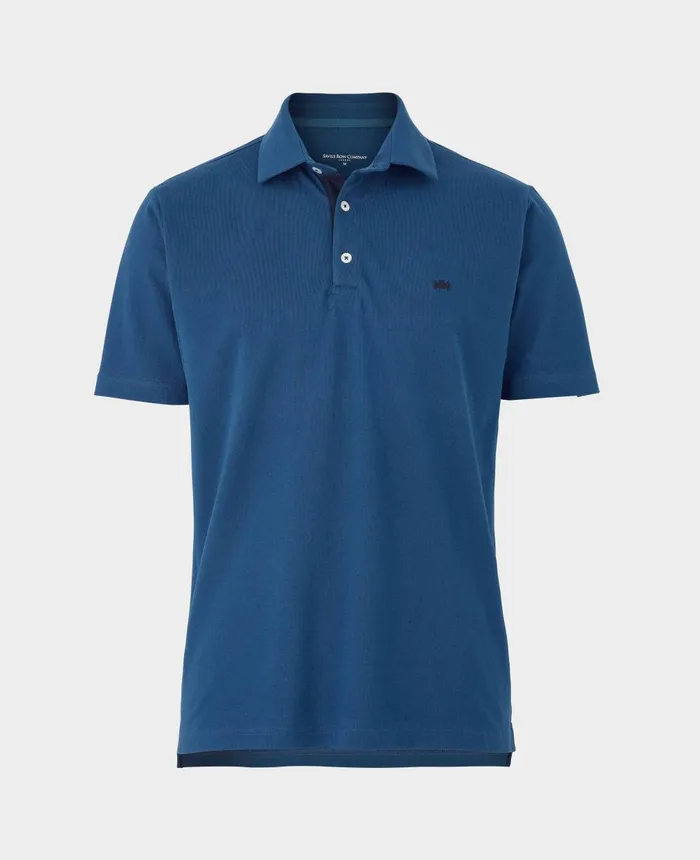 Savile Row Company Denim Blue Short Sleeve Polo Shirt Men Polo Shirts