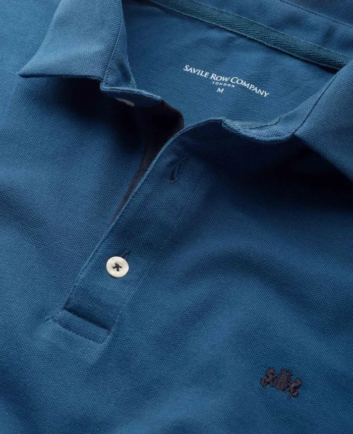 Savile Row Company Denim Blue Short Sleeve Polo Shirt Men Polo Shirts