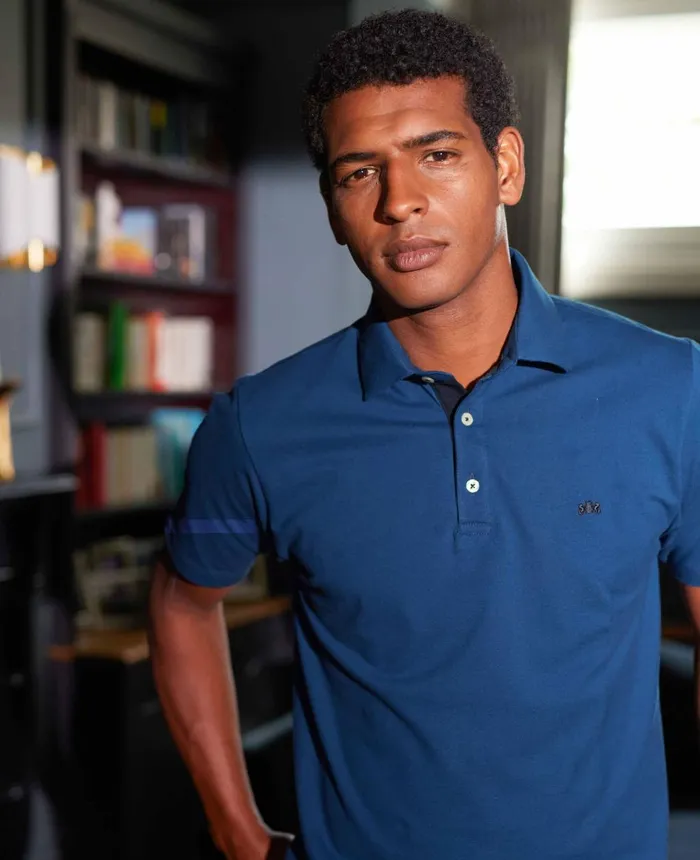 Savile Row Company Denim Blue Short Sleeve Polo Shirt Men Polo Shirts