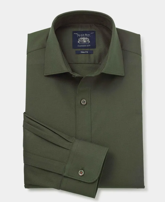 Savile Row Company Khaki Stretch Cotton Slim Fit Formal Shirt 8211 Single Cuff Khaki Men Formal Shirts