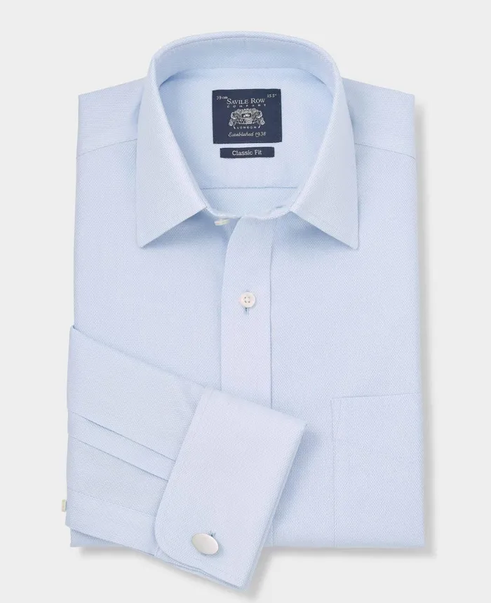 Savile Row Company Light Blue Cotton Classic Fit NonIron Shirt 8211 Double Cuff Light Blue Men NonIron Shirts