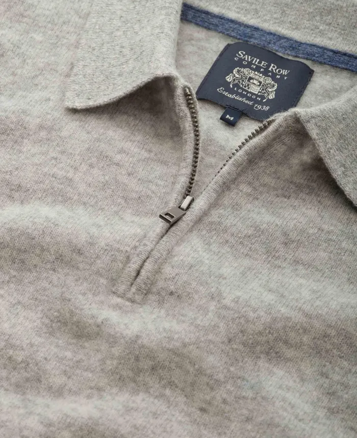 Savile Row Company Light Grey Merino Wool Cashmere Zip Neck Long Sleeve Polo Shirt Light Grey Men Casual Tops Savile Row Company Light Grey Merino Wool Cashmere Zip Neck Long Sleeve Polo Shirt Light Grey Men Casual Tops