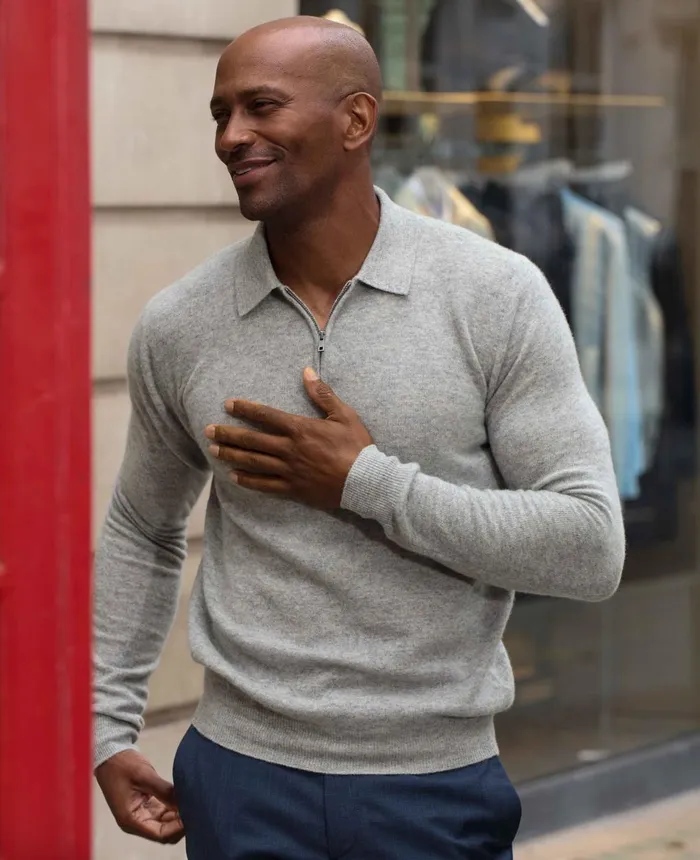 Savile Row Company Light Grey Merino Wool Cashmere Zip Neck Long Sleeve Polo Shirt Light Grey Men Casual Tops Savile Row Company Light Grey Merino Wool Cashmere Zip Neck Long Sleeve Polo Shirt Light Grey Men Casual Tops