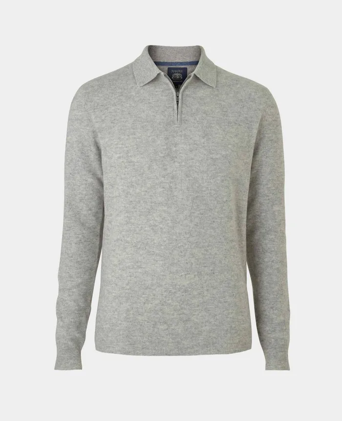 Savile Row Company Light Grey Merino Wool Cashmere Zip Neck Long Sleeve Polo Shirt Light Grey Men Casual Tops Savile Row Company Light Grey Merino Wool Cashmere Zip Neck Long Sleeve Polo Shirt Light Grey Men Casual Tops