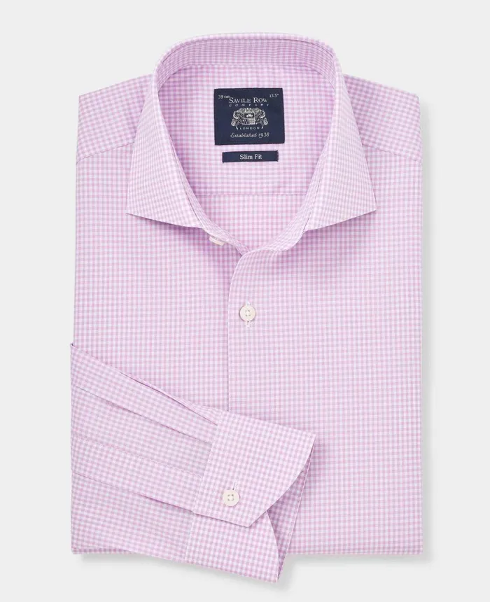 Savile Row Company Lilac Slim Fit Gingham Formal Shirt 8211 Single Cuff Men Formal Shirts