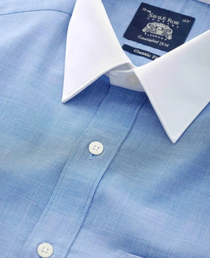 Savile Row Company Navy Cotton Prince Of Wales Check Classic Fit Winchester Formal Shirt 8211 Double Cuff Navy Pow Men Formal Shirts