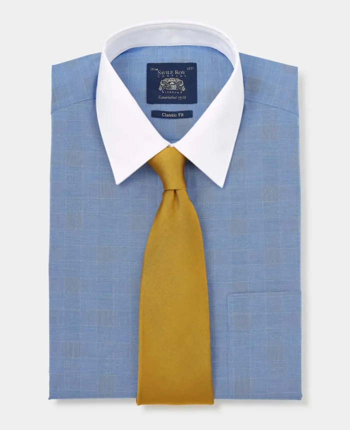 Savile Row Company Navy Cotton Prince Of Wales Check Classic Fit Winchester Formal Shirt 8211 Double Cuff Navy Pow Men Formal Shirts