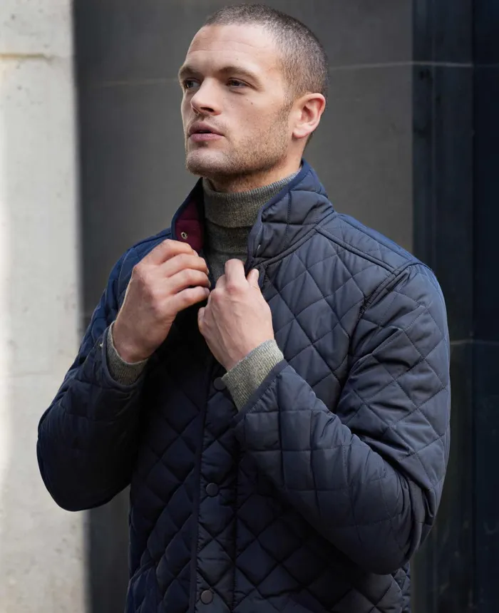 Savile Row Company Navy Quilted Jacket Men Outerwear