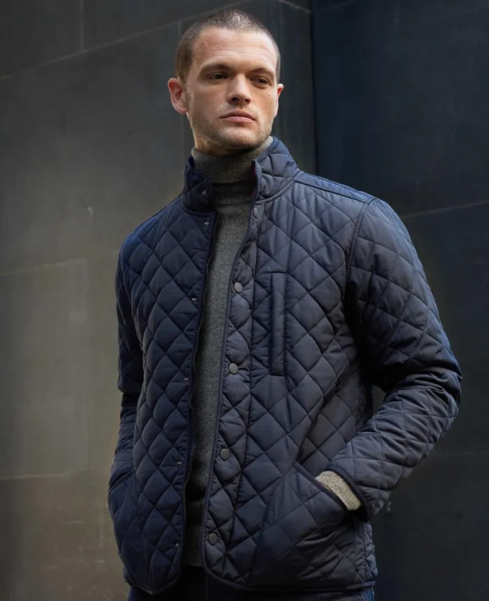 Savile Row Company Navy Quilted Jacket Men Outerwear