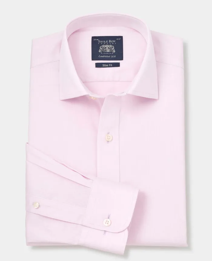 Savile Row Company Pink Cotton Twill Slim Fit NonIron Shirt 8211 Single Cuff Pink Men NonIron Shirts