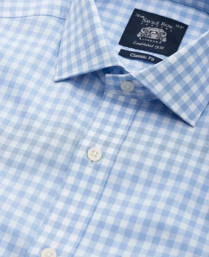 Savile Row Company Sky Blue Cotton Gingham Classic Fit Formal Shirt 8211 Single Cuff Sky Blue Check Men Formal Shirts Savile Row Company Sky Blue Cotton Gingham Classic Fit Formal Shirt 8211 Single Cuff Sky Blue Check Men Formal Shirts
