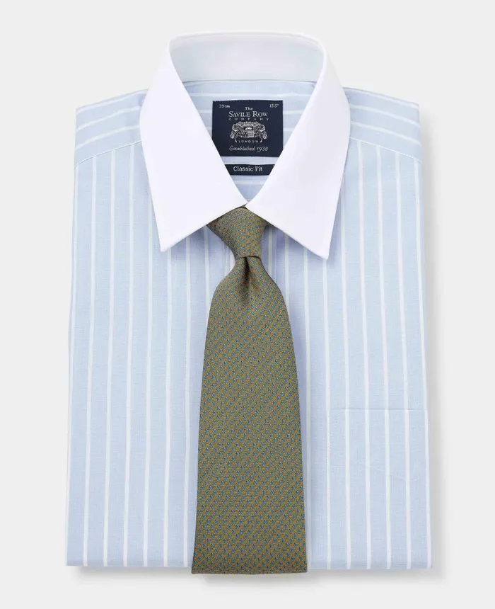 Savile Row Company Sky Blue Reverse Stripe Classic Fit Shirt With White Collar and Cuffs Men Formal Shirts Savile Row Company Sky Blue Reverse Stripe Classic Fit Shirt With White Collar and Cuffs Men Formal Shirts