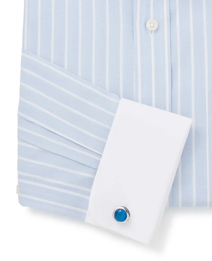 Savile Row Company Sky Blue Reverse Stripe Classic Fit Shirt With White Collar and Cuffs Men Formal Shirts Savile Row Company Sky Blue Reverse Stripe Classic Fit Shirt With White Collar and Cuffs Men Formal Shirts