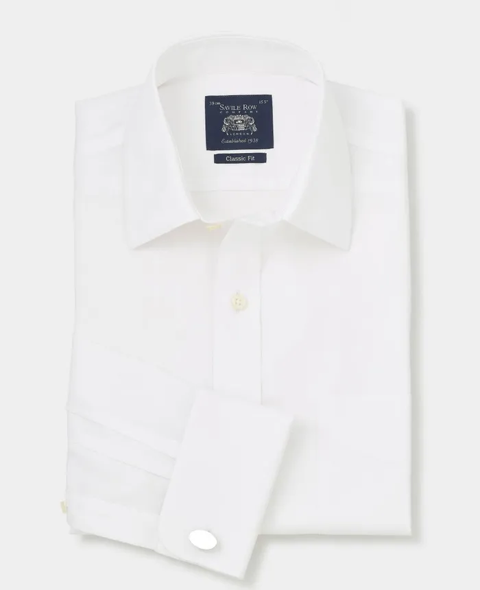Savile Row Company White Pinpoint Cotton Classic Fit NonIron Shirt 8211 Double Cuff Men Formal Shirts