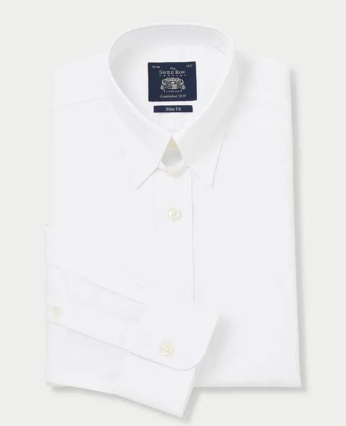 Savile Row Company White Poplin Tab Collar Formal Shirt Slim Fit 8211 Single Cuff Men Formal Shirts