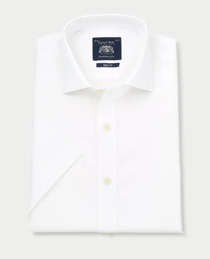 Savile Row Company White Slim Fit Short Sleeve Shirt Men Short Sleeve Shirts
