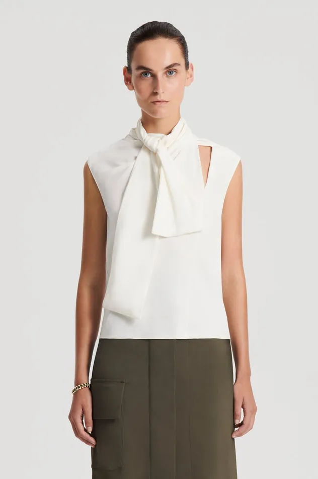 Scanlan Theodore SILK CRAVAT TANK CREME Women Tops Scanlan Theodore SILK CRAVAT TANK CREME Women Tops