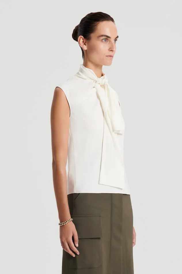 Scanlan Theodore SILK CRAVAT TANK CREME Women Tops Scanlan Theodore SILK CRAVAT TANK CREME Women Tops