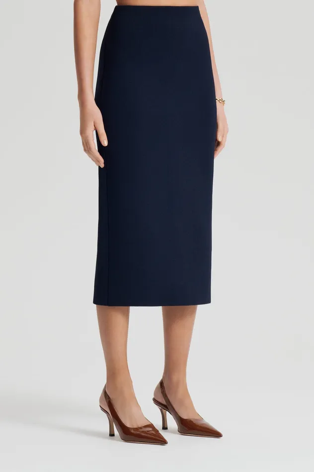 Scanlan Theodore Skirts Women CREPE KNIT PENCIL SKIRT MIDI NAVY