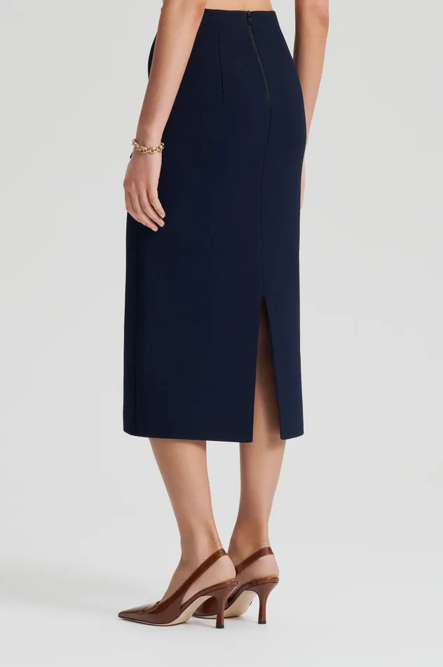 Scanlan Theodore Skirts Women CREPE KNIT PENCIL SKIRT MIDI NAVY