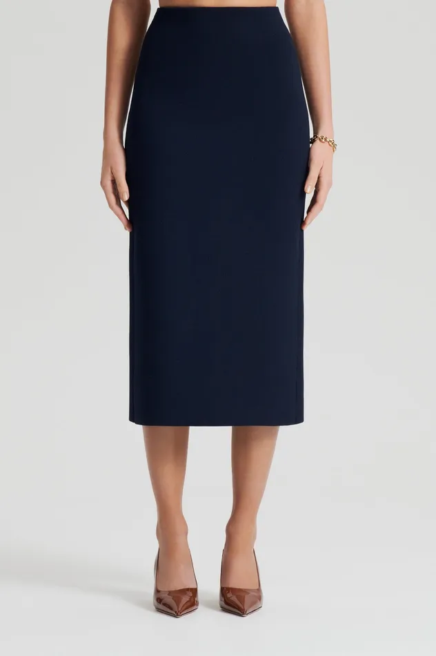 Scanlan Theodore Skirts Women CREPE KNIT PENCIL SKIRT MIDI NAVY