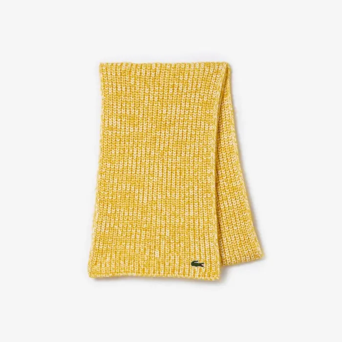 Scarves and Gloves WomenMen Lacoste Unisex Cotton And Mercerized Alpaca Scarf White Yellow P7i