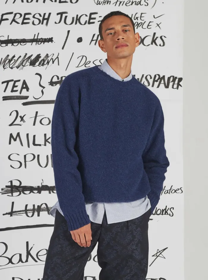 Seamless Crew In Indigo Supersoft Knit Men Universal Works Knitwear