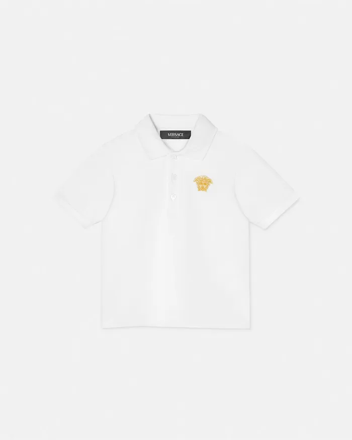 Shirts and Tshirts Kids Versace Embroidered Medusa Baby Polo Shirt Whiteprint